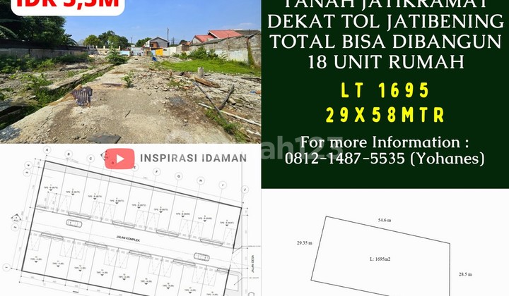 Tanah 29X58mtr Jatikramat Dekat Tol Jatibening