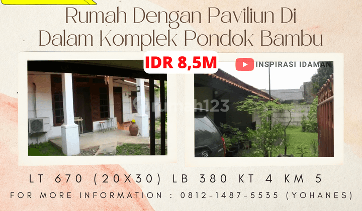 Rumah Strategis Bebas Banjir di Komplek Pu Pondok Bambu 1