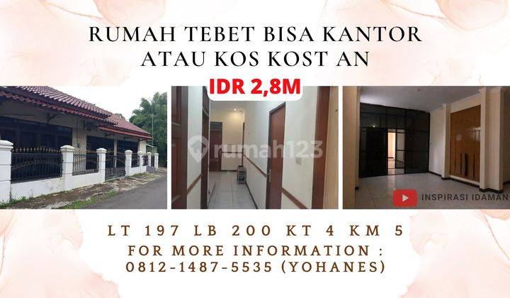 Jual Cepat Rumah Tebet Bisa Kantor Atau Kos2an Bebas Banjir Jalan Lebar 1