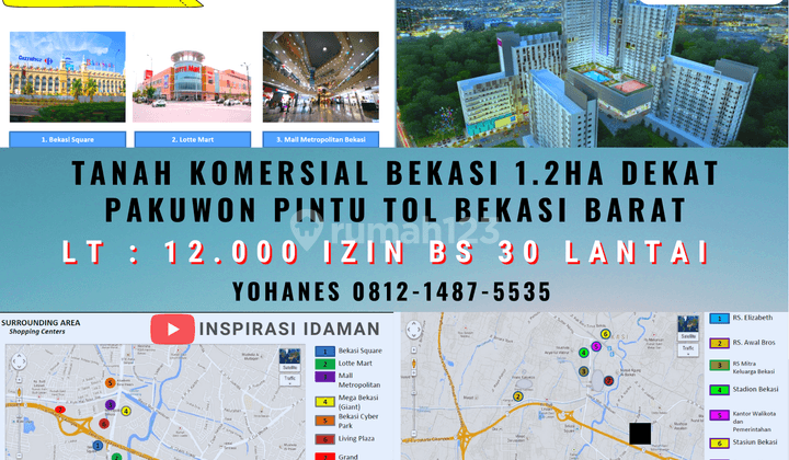 Tanah Komersial Bekasi 1.2 Hectare Dkt Pakuwon Pintu Tol Bekasi Barat 1