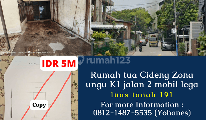 Rumah Tua Cideng 191mtr Zona Ungu K1 Dekat Tanah Abang 2 Mobil Lega 1