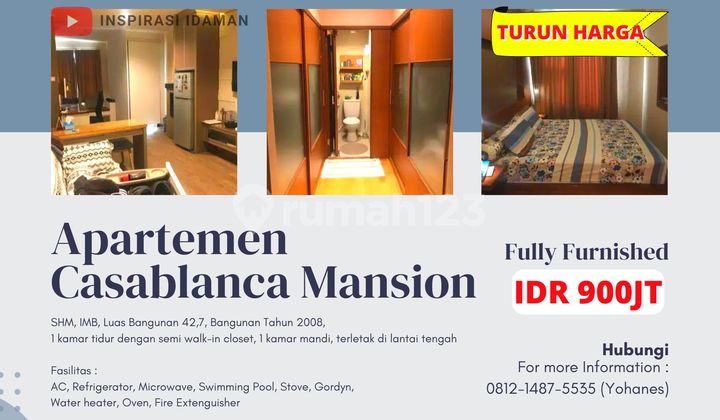 Apartemen Casablanca Mansion 1Br Besar 42.7Mtr Lantai 21 Fully Furnished