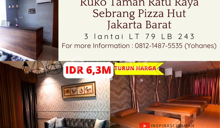 Ruko Taman Ratu Raya 3 Lantai Sebrang Pizza Hut Jakarta Barat