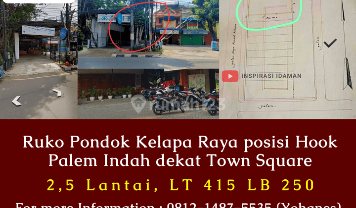 Ruko Pondok Kelapa Raya 415mtr Posisi Hook Palem Indah Dekat Town Square 1