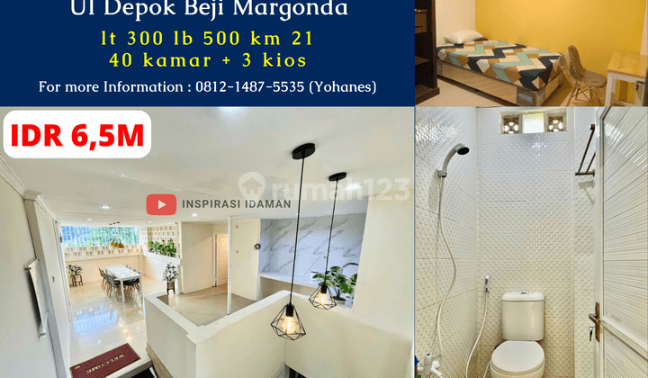 Jual Cepat Kost 40 Kamar Dan 3 Kios Dekat Ui Depok Beji Margonda 1