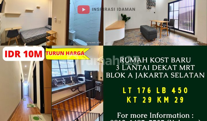 Rumah Kost Baru 3 Lantai Dekat MRT Blok A Jakarta Selatan