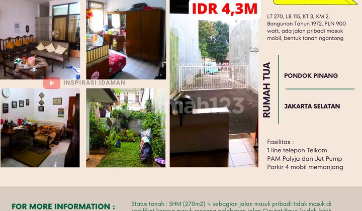 Rumah Tua 270Mtr Akses Strategis Pondok Pinang Jaksel