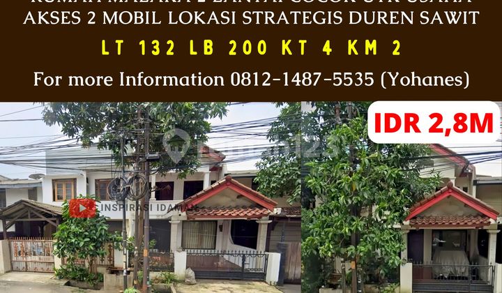 Malaka 2-Story House with Access for 2 Cars, Strategic Location in Duren Sawit