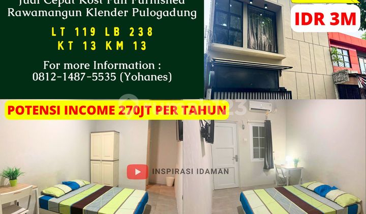 Jual Cepat Kost Luas 119Mtr 13Kt Full Furnish Rawamangun Klender Pulogadung Jual Cepat Kost Luas 119Mtr 13Kt Full Furnish Rawamangun Klender Pulogadung
