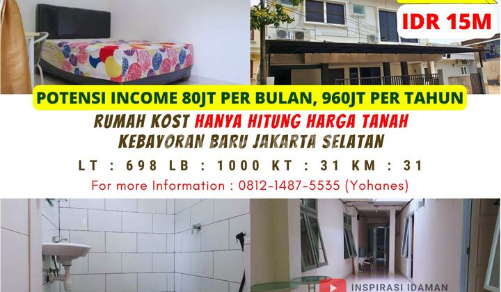 Rumah Kost 698Mtr 31 Kamar Kebayoran Baru Hadap Timur