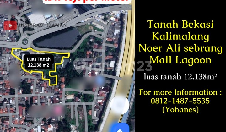 Land in Bekasi, Kalimalang, Noer Ali, opposite Mall Lagoon, 1.2 hectares.