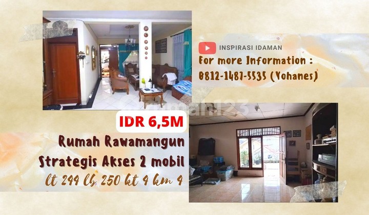 Rumah Rawamangun Lokasi Strategis Akses 2 Mobil