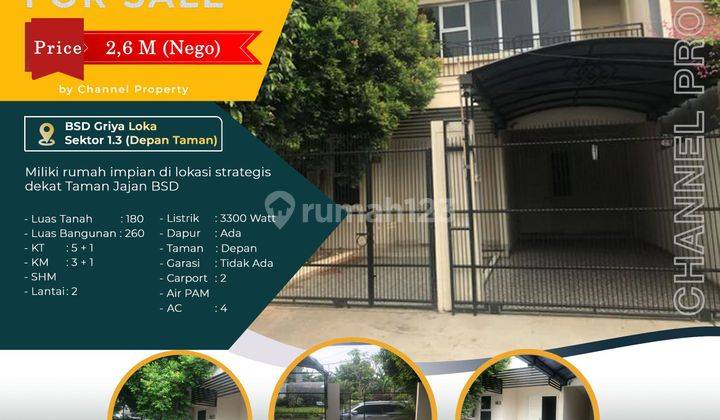 Dijual cepat Rumah Depan taman siap huni Griya loka Bsd city, an 1