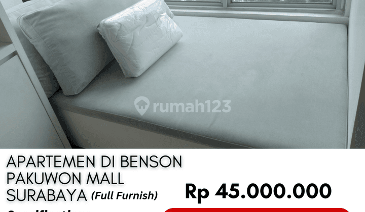 Disewakan Apartemen Studio Full Furnish di Benson Pakuwon Mall Surabaya Barat 1