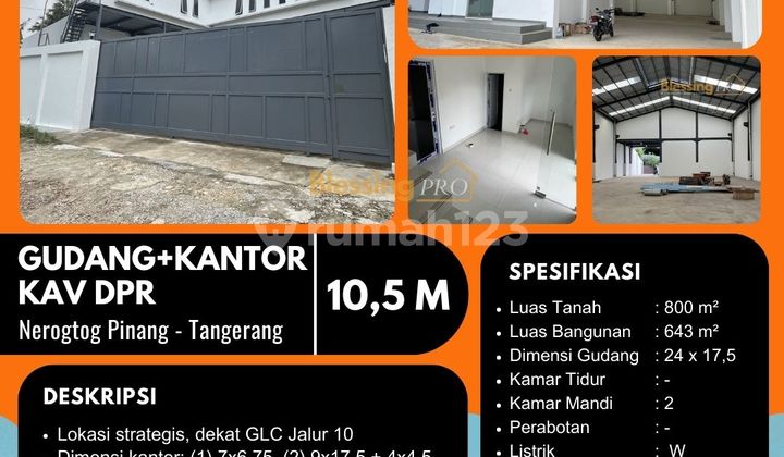 Dijual Gudang + Kantor Kavling DPR, Pinang, Tangerang