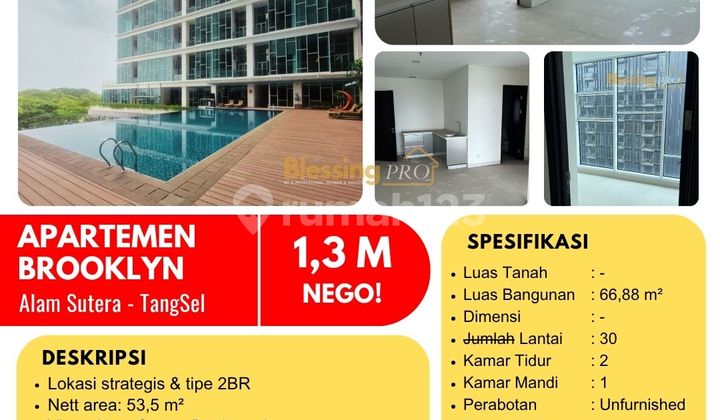 For Sale Quick Apartment Brooklyn, 2BR Type, Alam Sutera, Tangerang