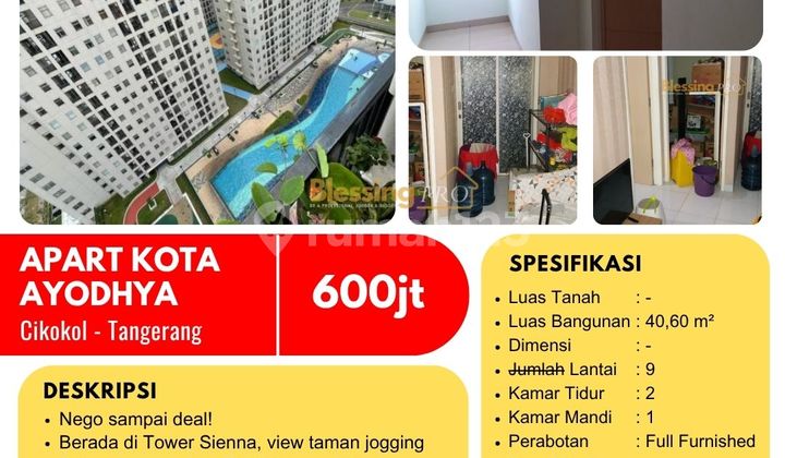 Dijual Apartemen Full Furnished Kota Ayodhya, Cikokol, Tangerang 1