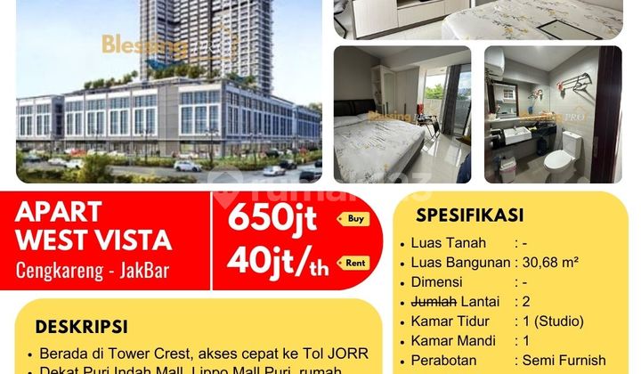 Disewakan Cepat Apart Type Studio, West Vista The Crest, Cengkareng