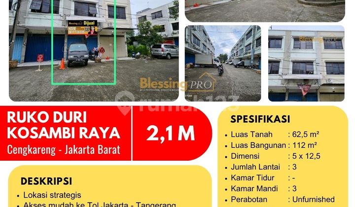 Dijual Cepat Ruko Duri Kosambi Raya, Cengkareng, Jakarta Barat