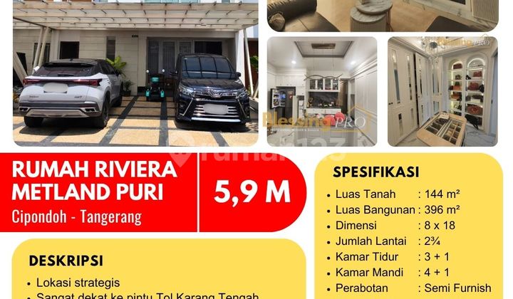 For Sale Semi Furnished Riviera House, Metland Puri, Tangerang