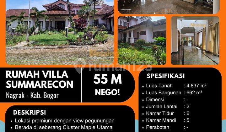 Dijual Rumah Villa Luas Bagus di Dalam Cluster Summarecon Bogor