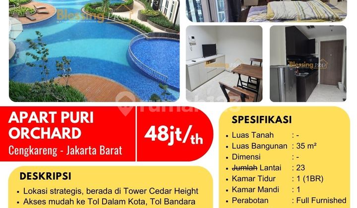 For Rent 1Br Fully Furnished Apartment Puri Orchard, Cengkareng, West Jakarta