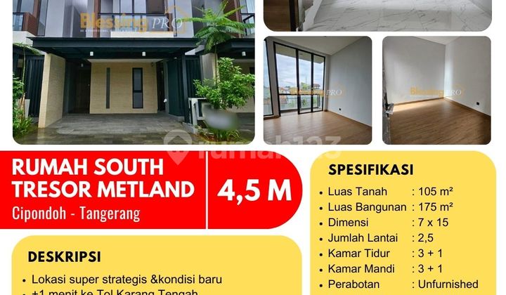 Dijual Cepat Rumah Baru Minimalis South Tresor, Metland Tangerang