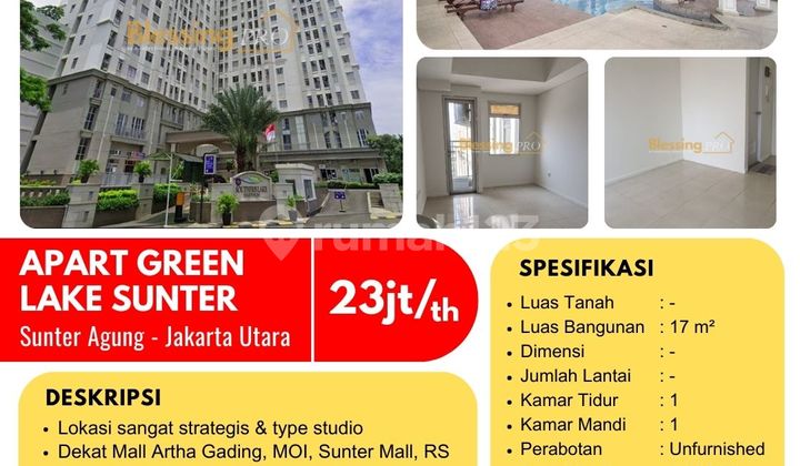 Disewakan Apart Studio Green Lake Sunter, Sunter Agung, Jakut