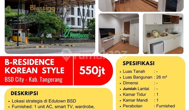 Dijual Apart Furnished B-Residence Korean Style, BSD City