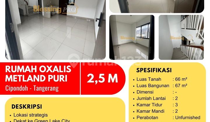 For Sale Unfurnished Oxalis Metland Puri House, Cipondoh, Tangerang