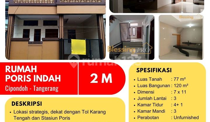 Dijual Rumah 3 Lantai Unfurnished di Poris Indah, Cipondoh, Tangerang Dijual Rumah 3 Lantai Unfurnished di Poris Indah, Cipondoh, Tangerang