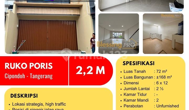 Dijual Cepat Ruko Poris, Kondisi Baru, Cipondoh, Tangerang