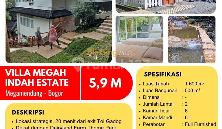 Dijual Cepat Villa Mega Indah! Sejuk, View Pegunungan & Ada Sungai Air Pegunungannya!!