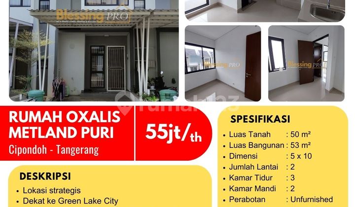 Disewakan Rumah Oxalis Metland Puri, Cipondoh, Tangerang