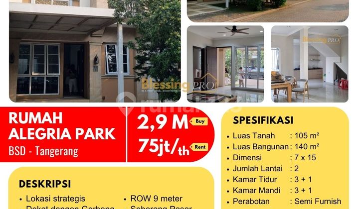 Dijual Cepat Rumah Alegria Park, BSD, Tangerang Dijual Cepat Rumah Alegria Park, BSD, Tangerang