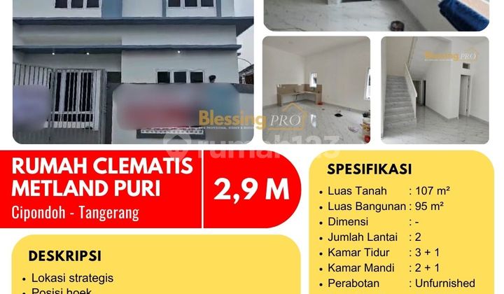 Dijual Rumah Hoek Metland Puri Clematis, Cipondoh, Tangerang Dijual Rumah Hoek Metland Puri Clematis, Cipondoh, Tangerang