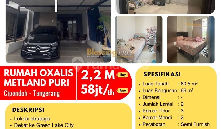 For Sale Metland Puri Cluster Oxalis Caprina House, Cipondoh, Tangerang
