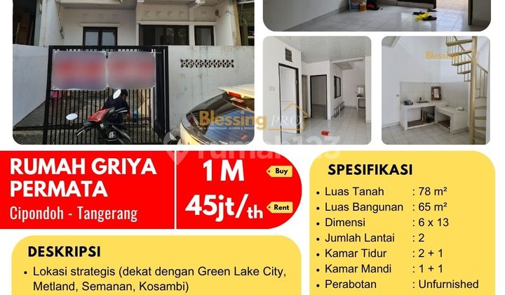 Dijual Cepat Rumah Griya Permata, Cipondoh, Tangerang