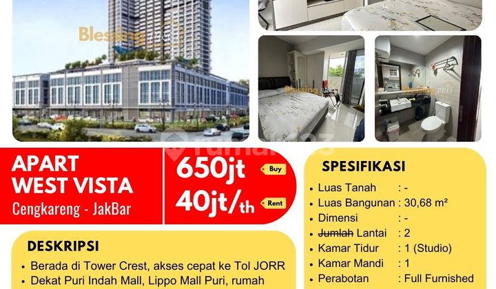 For Sale Semi-Furnished Apartment The Crest West Vista, Cengkareng, West Jakarta