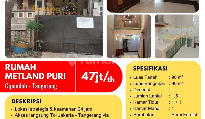 For Rent 1.5-Story House in Metland Puri, Cipondoh, Tangerang