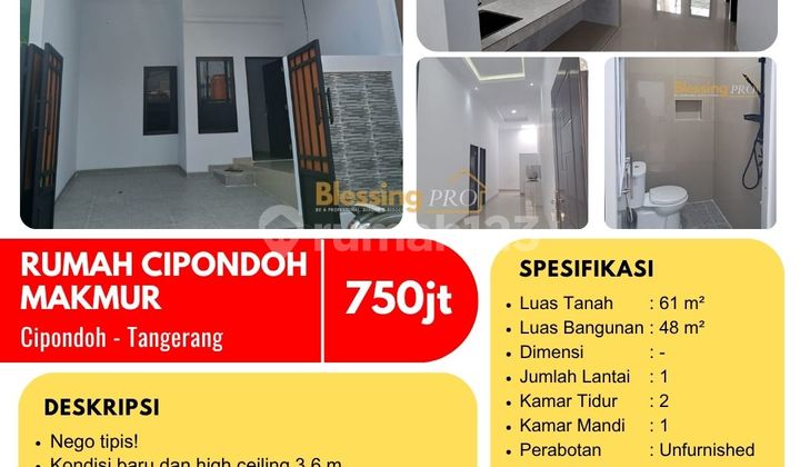 JUAL CEPAT! Rumah Baru Cipondoh Makmur, Tangerang, Nego Tipis