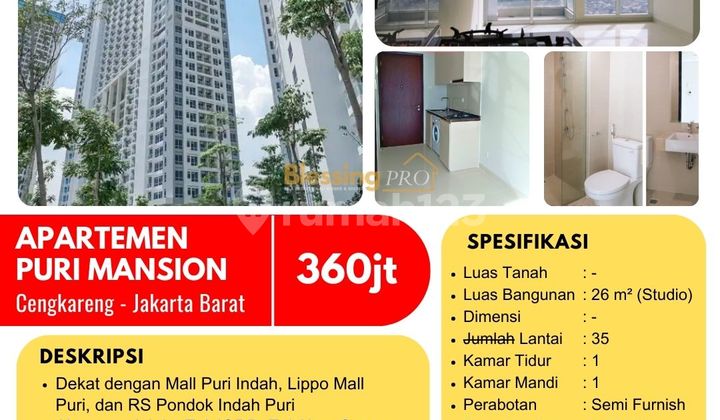 Harga Turun!! Dijual Cepat Apartemen Semi Furnished Puri Mansion, Cengkareng, Jakarta Barat Harga Turun!! Dijual Cepat Apartemen Semi Furnished Puri Mansion, Cengkareng, Jakarta Barat