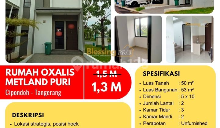 Dijual Cepat! Rumah Oxalis Metland Puri, Cipondoh, Tangerang