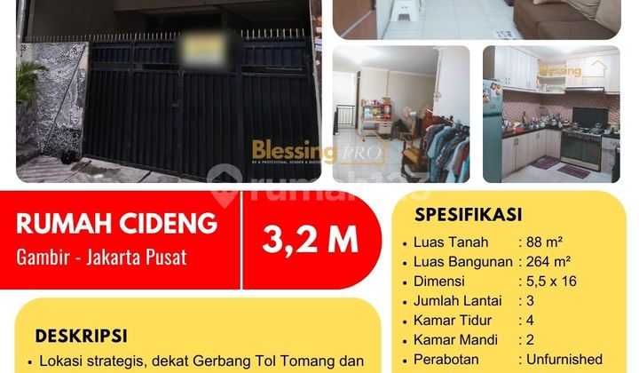 Dijual Rumah 3 Lantai di Cideng, Gambir, Jakarta Pusat