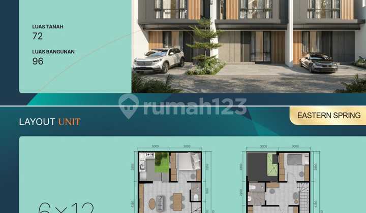 Dijual Rumah Baru 2 Lantai Eastern Spring Grand Eastern Surabaya Timur Dekat Pakuwon City, Its LT 72 Dimensi 6X12 LB 96 KT 3 KM
