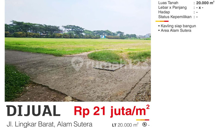 Dijual Kavling Siap Bangun Lingkar Barat dekat Binus Alam Sutera