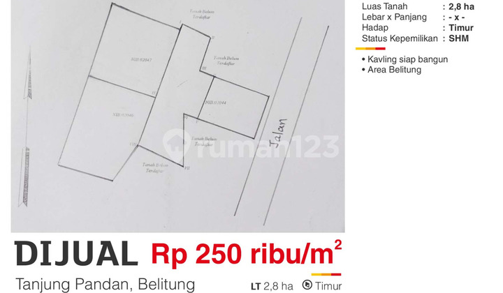 Dijual Kavling Siap Bangun Dipagar SHM di Air Merbau Belitung 