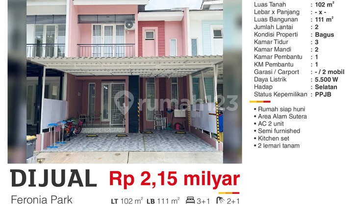 Dijual Rumah Minimalis Modern Terenovasi Feronia Park Alam Sutera