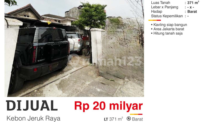 Dijual Rumah Hitung Tanah Murah di Kebon Jeruk Raya Jakarta Barat
