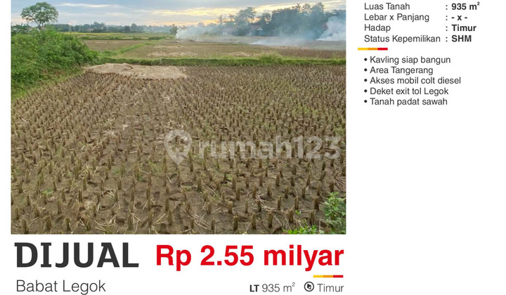 Dijual Tanah Padat Sawah SHM Babat Legok Dekat Exit Tol Tangerang